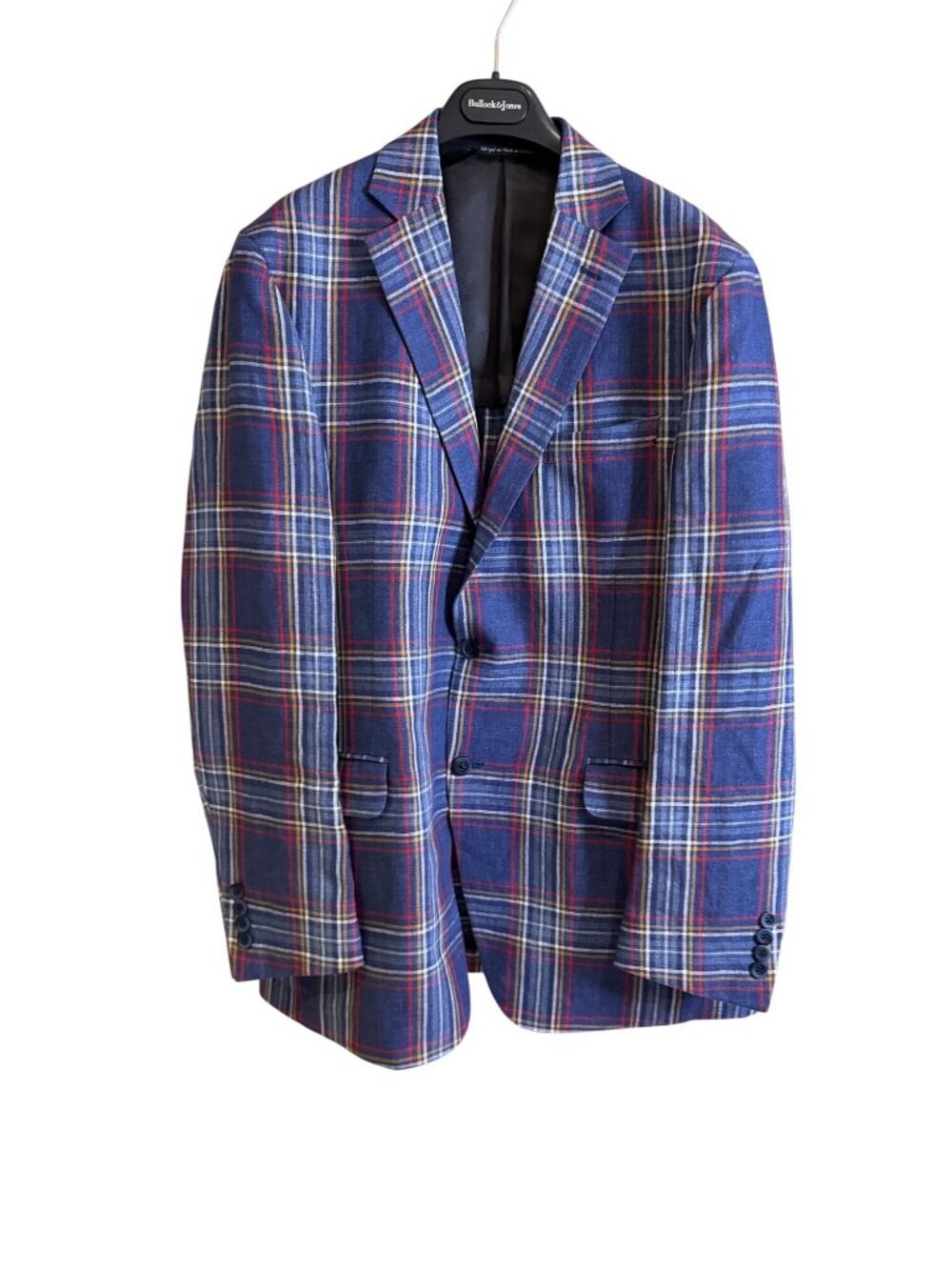 Bullock & Jones Mens Linen Blazer Sport Coat 42 Tall Blue Plaid Notch Classic - Picture 14 of 16